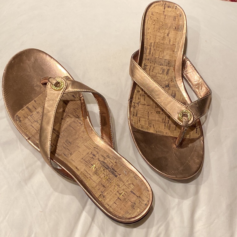 Lauren Ralph Lauren KIRA thongs flip flops sandals slides gold size 10
